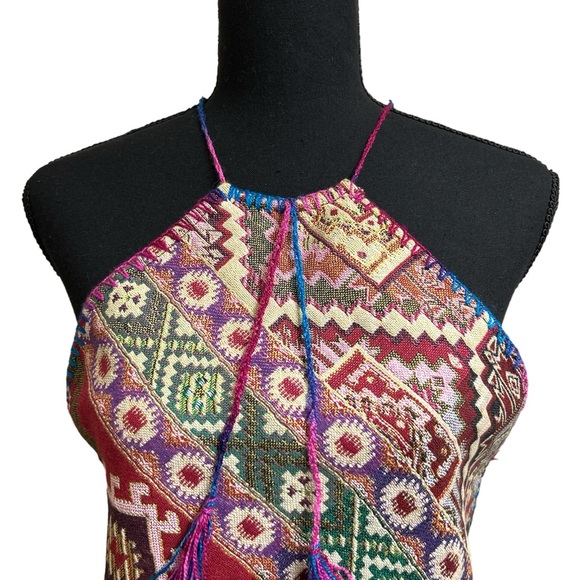 New Handmade Diamond cut halter. Adjustable ties. Multi Colored Design, Small - Picture 3 of 9